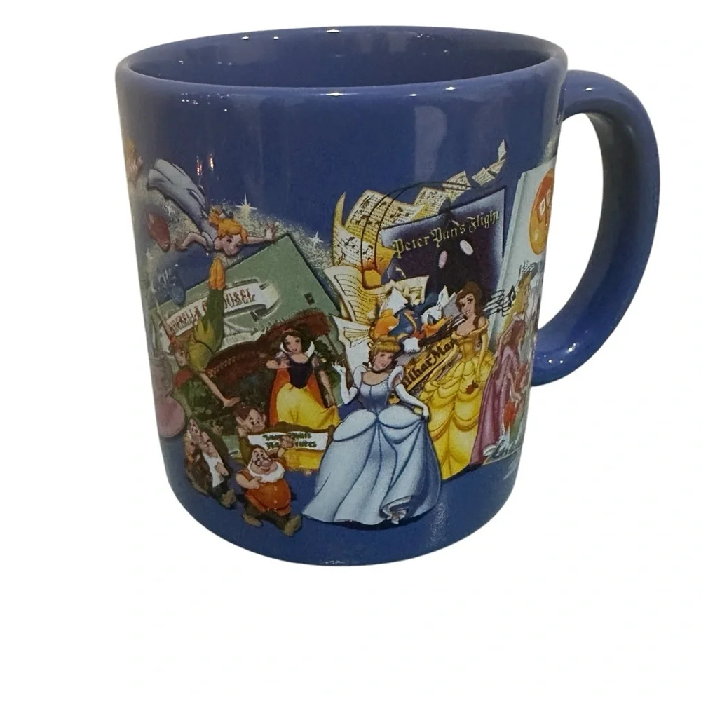 Disney Parks Magic Kingdom 3D Embossed Coffee Mug Blue Mickey Pooh‎ Castle